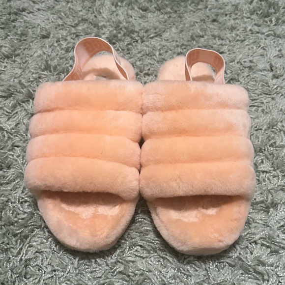 Ugg Fluff Yeah Peach/Coral Slides, Sz 10, EUC - Picture 1 of 3